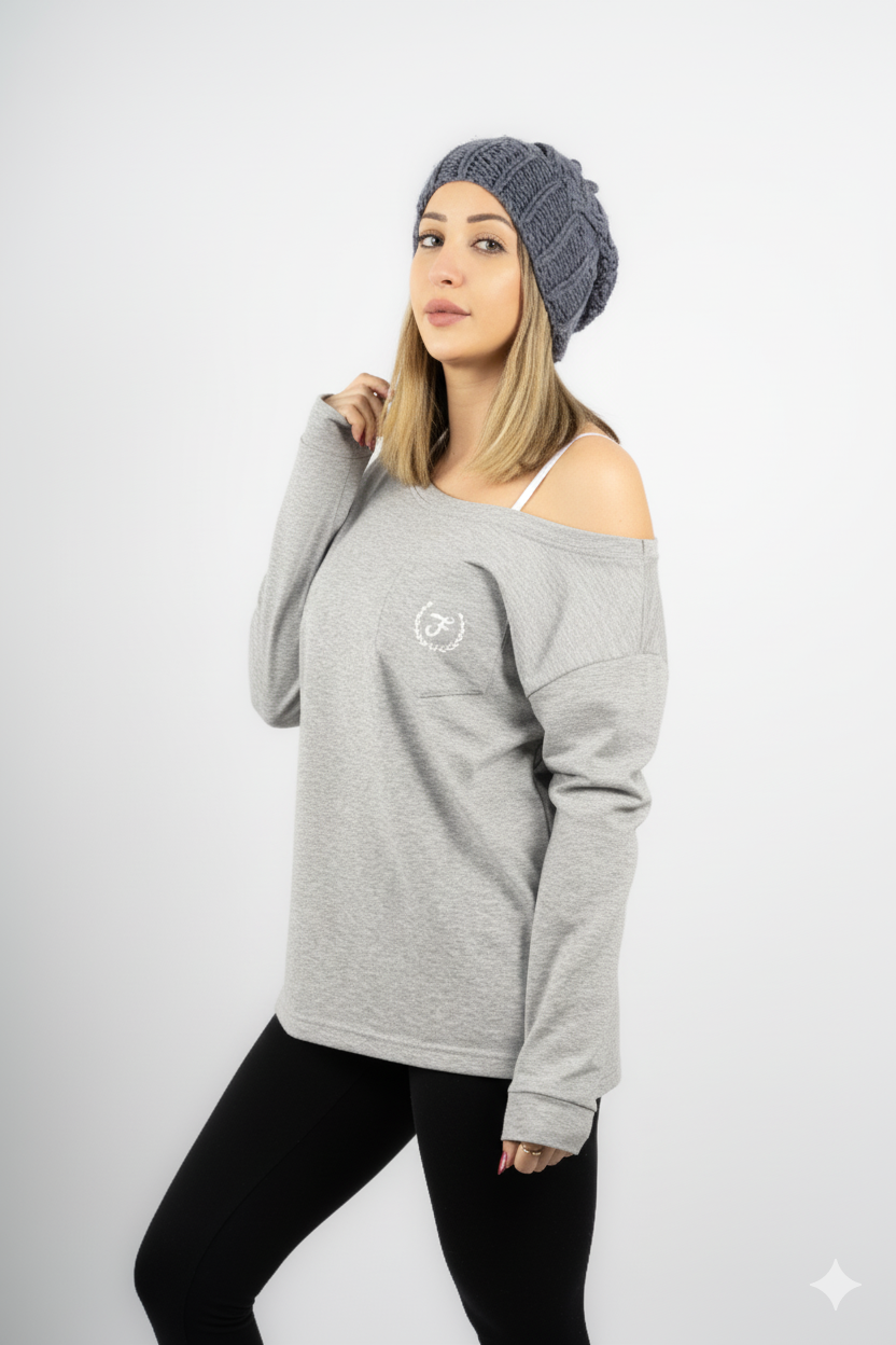 Long Sleeve Fitbody Tee Gray Open Shoulder
