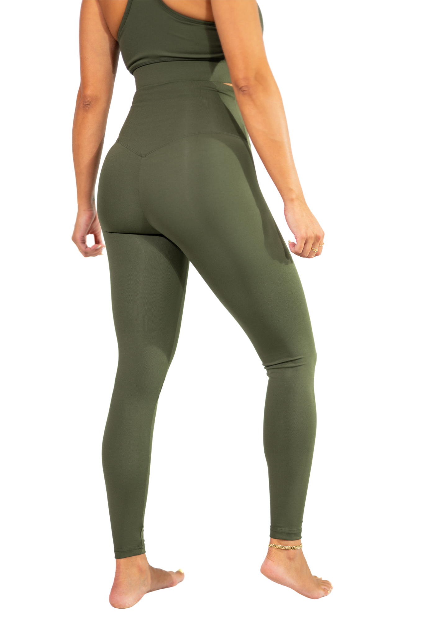 CLASSIC HIGH - RISE CROSSOVER LONG LASTING COMFORTABLE LEGGING ARMY GREEN